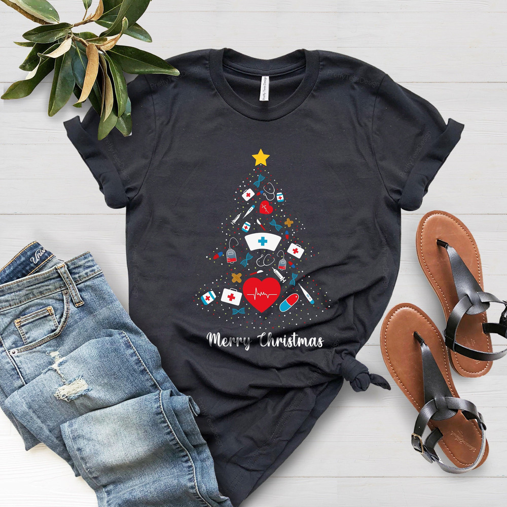 Nurse Christmas Tree Shirt, Nurse Shirt, Nursing Shirt, Nurse Christmas Gift, Christmas Shirt, Nurse Icons Shirt, Xmas Gift For Nurse - 2.jpg