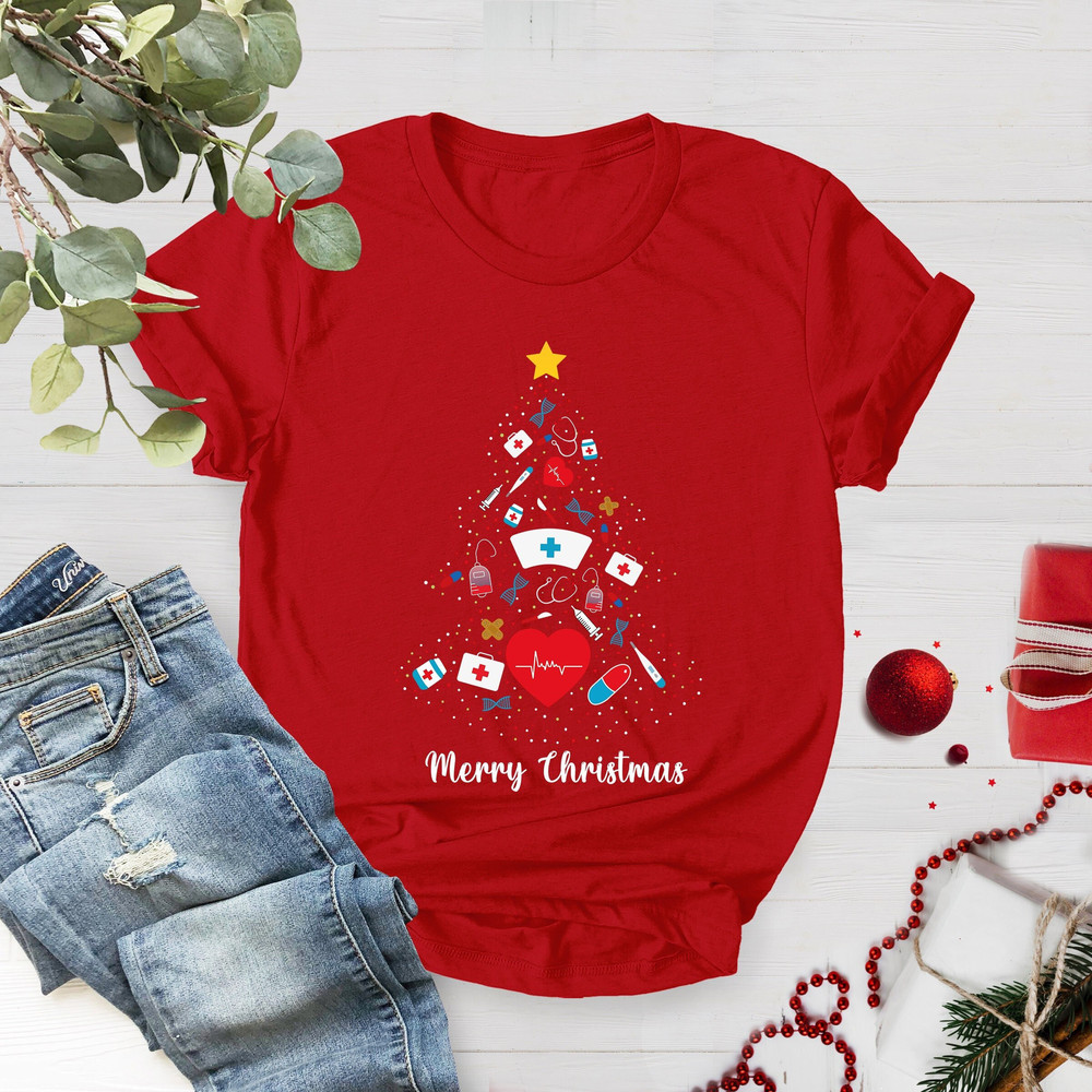 Nurse Christmas Tree Shirt, Nurse Shirt, Nursing Shirt, Nurse Christmas Gift, Christmas Shirt, Nurse Icons Shirt, Xmas Gift For Nurse - 3.jpg