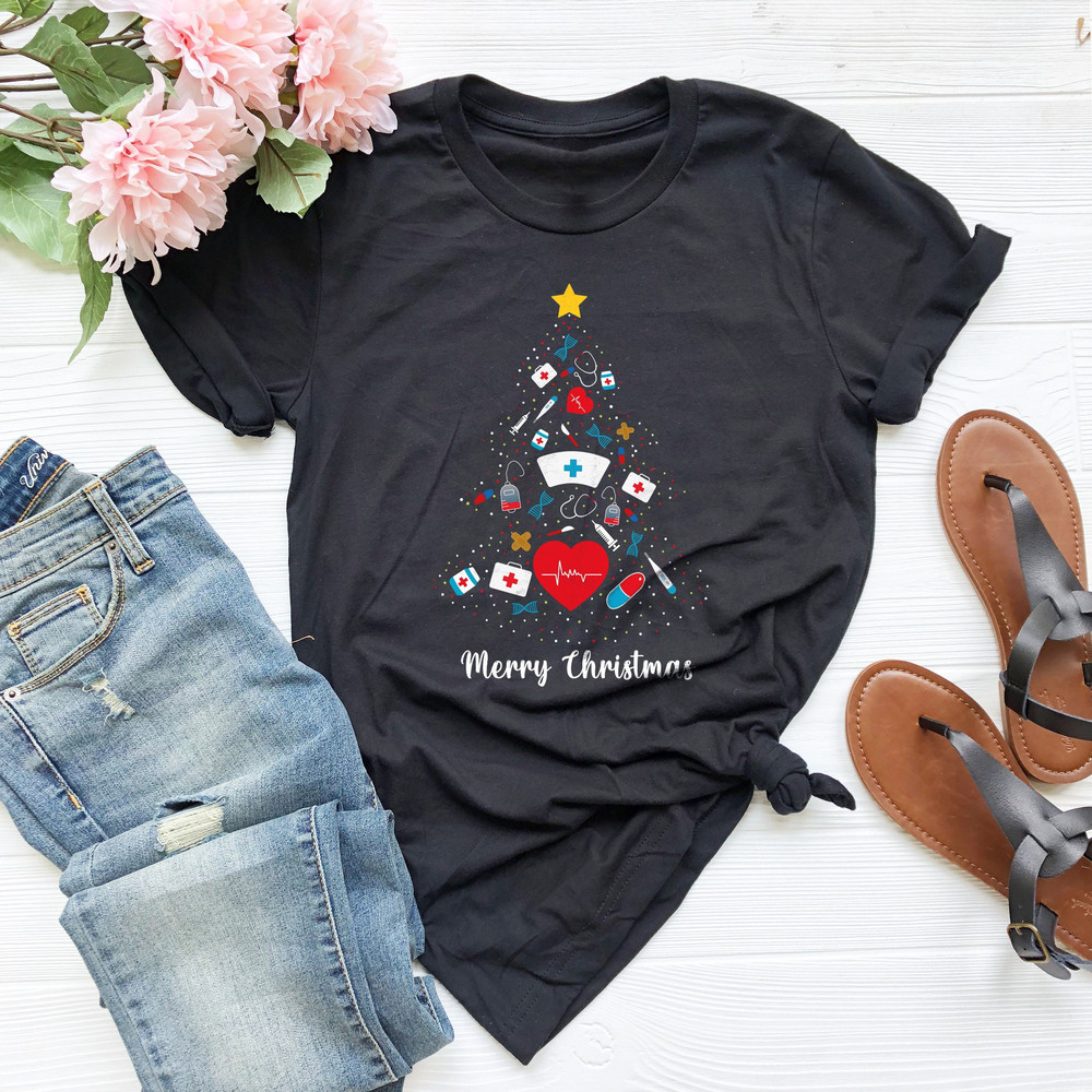 Nurse Christmas Tree Shirt, Nurse Shirt, Nursing Shirt, Nurse Christmas Gift, Nurse Icons Shirt, Christmas Shirt, Xmas Gift For Nurse - 1.jpg