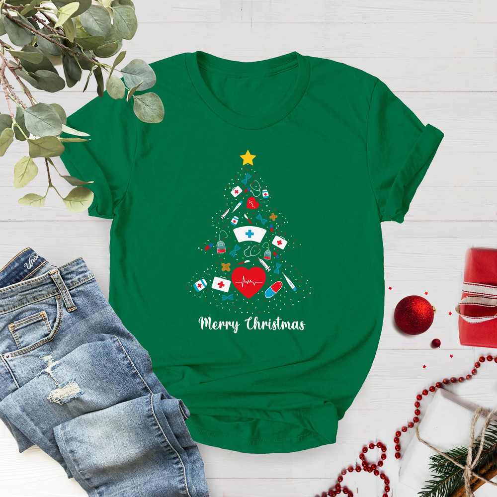 Nurse Christmas Tree Shirt, Nurse Shirt, Nursing Shirt, Nurse Christmas Gift, Nurse Icons Shirt, Christmas Shirt, Xmas Gift For Nurse - 2.jpg