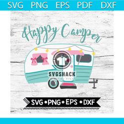 happy camper retro glamping hand drawn trailer, camping svg, camper svg, cricut file, svg