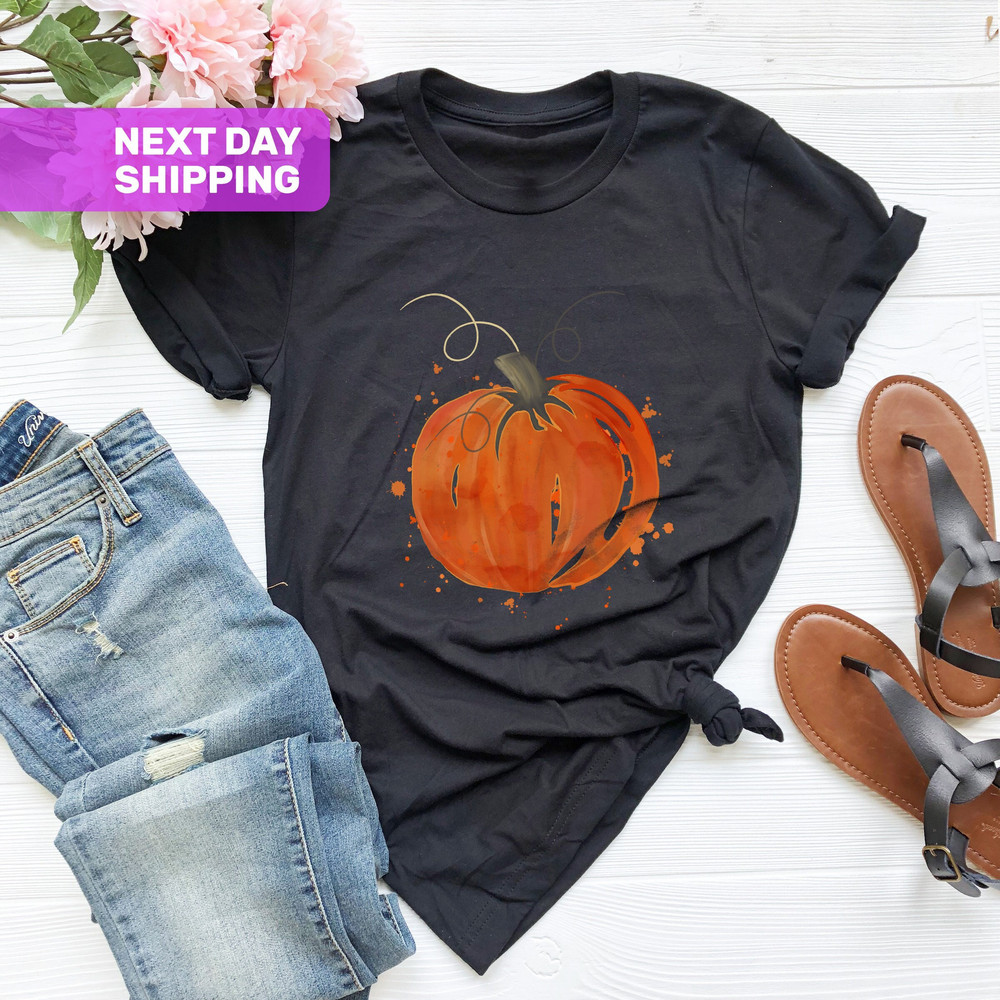 Painted Pumpkin, Pumpkin Shirt, Thanksgiving Tee, Cute Fall Shirt, Women's Pumpkin Tee, Thanksgiving Gift, Fall Tshirt, Pumpkin Silhouette - 1.jpg