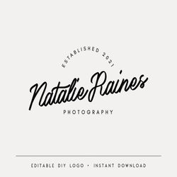 Editable Photography Logo Template, DIY Signature Branding, Modern Photographer Logo, Instant Download