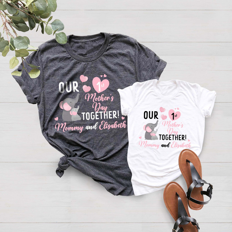 Personalized Name Our First Mothers Day Matching Shirt, Elephant Mom and Baby First Mother's Day Shirt, First Mothers Day, Mother's Day Gift - 3.jpg