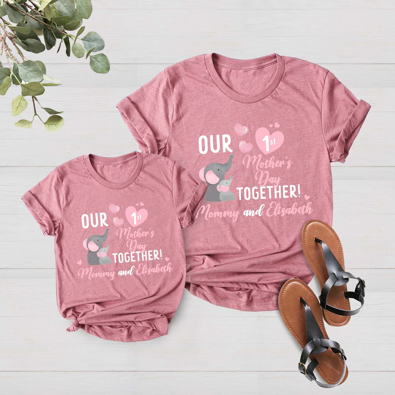 Personalized Name Our First Mothers Day Matching Shirt, Elephant Mom and Baby First Mother's Day Shirt, First Mothers Day, Mother's Day Gift - 4.jpg