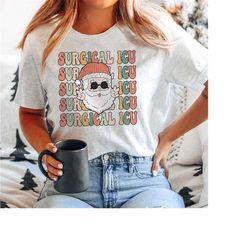 retro sicu christmas t-shirt, funny surgical icu nurse rn tech xmas shirt, critical care holidays merry tshirt secret sa