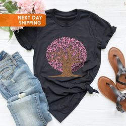 pink ribbon tree shirt, cancer tree shirt, breast cancer fig