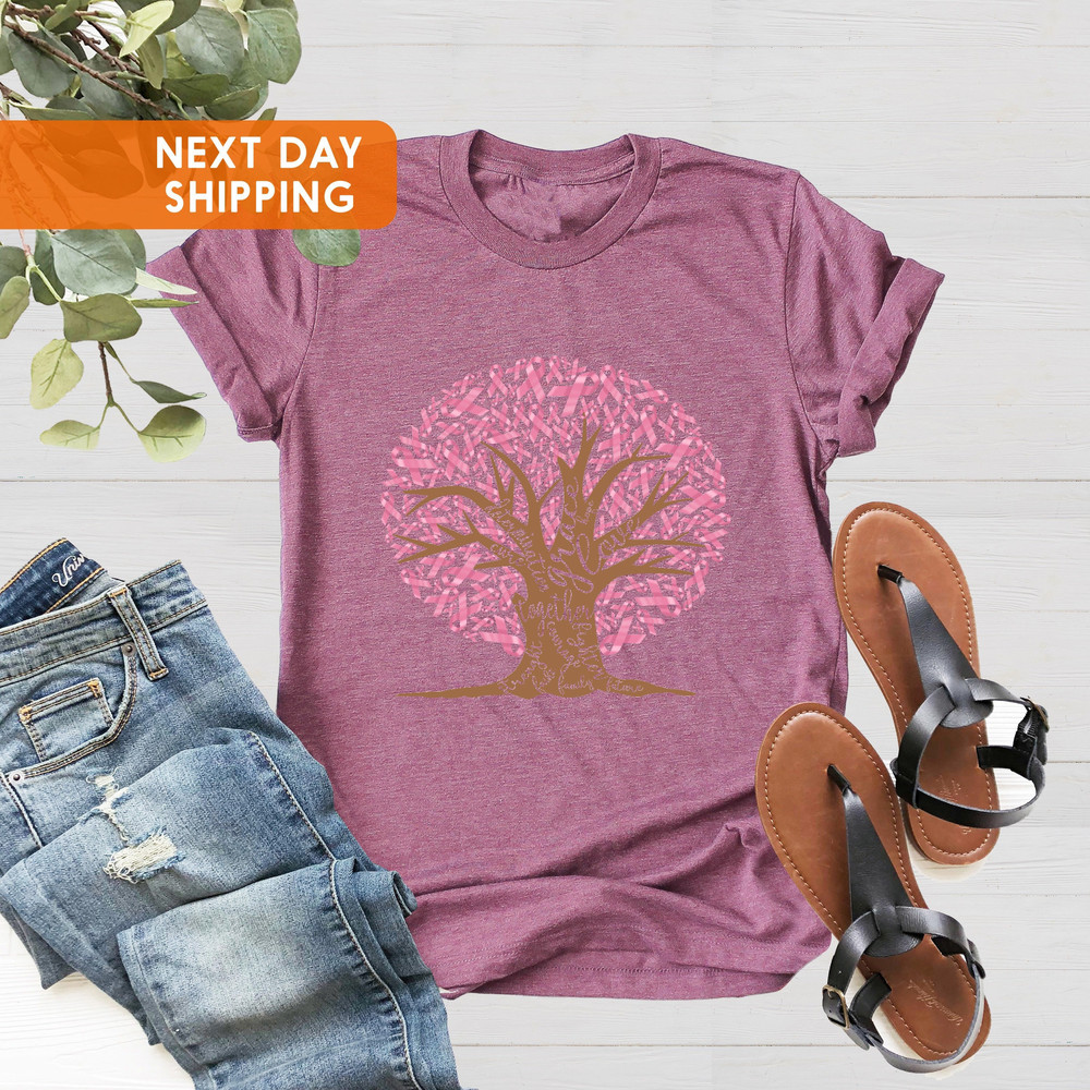 Pink Ribbon Tree Shirt, Cancer Tree Shirt, Breast Cancer Fighter Shirt, Breast Cancer Awareness Shirt, Pink Ribbon Shirt, Motivational Shirt - 2.jpg
