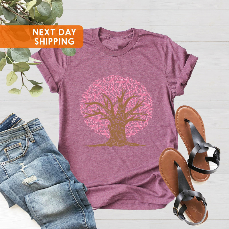 Pink Ribbon Tree Shirt, Cancer Tree Shirt, Breast Cancer Fighter Shirt, Breast Cancer Awareness Shirt, Pink Ribbon Shirt, Motivational Shirt - 2.jpg
