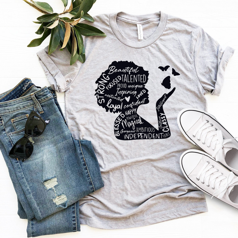 Powerful Afro Woman Shirt, Afro American Women Shirt, Afro American Shirt, Black Woman Shirt, Afro Praying Shirt, Butterfly Shirt, Feminist - 3.jpg