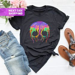 Rainbow Skull Shirt, Melting Skull Shirt, Humorous Goth Skul