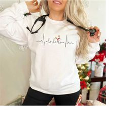 nurse tele tech ekg christmas sweat, funny medical ccu cardiac icu xmas sweatshirt, cvicu rn telemetry unit war room hol