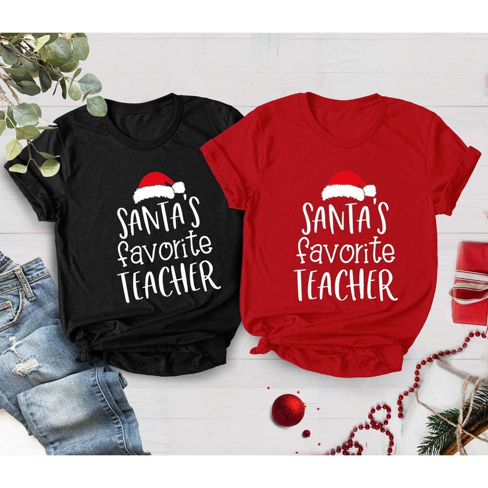 Santa's Favorite Teacher, Christmas Teacher Shirt, Christmas Shirts, Teacher Christmas Shirt, Christmas Santa Teacher Shirt - 1.jpg