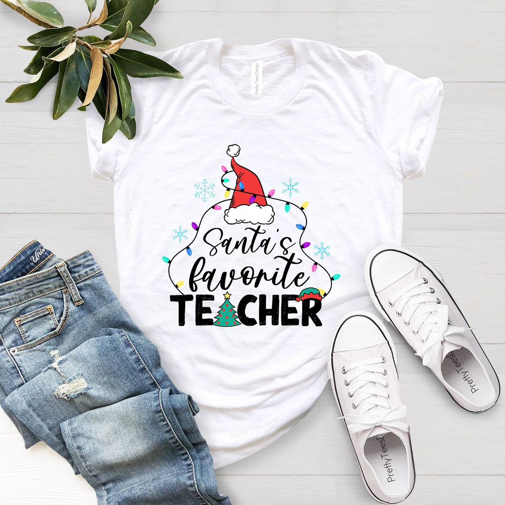 Santa's Favorite Teacher, Teacher Christmas Shirt, Funny Christmas Shirt, Teacher Santas Shirt, Xmas Gift Teacher,Teacher Holiday Shirt Tees - 2.jpg