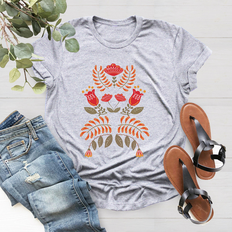 Scandinavian Shirt, Folk Art T-Shirt, Botanical Shirt, Scandinavian Tee, Gift For Women Vintage Flower Shirt, Scandinavian Gift - 3.jpg