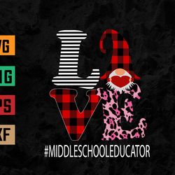 middle school educator love leopard appreciation valentine svg, eps, png, dxf, digital download