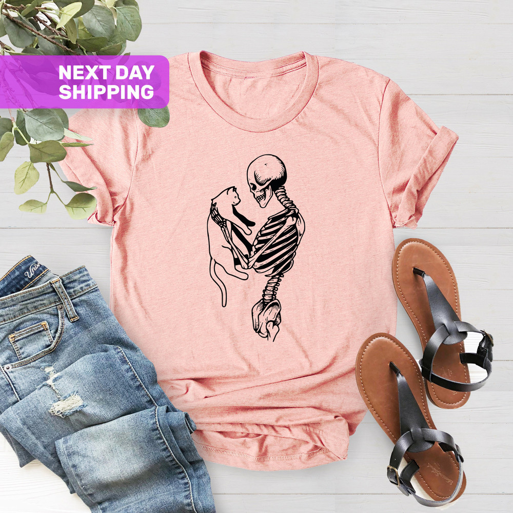 Skeleton And Cat Shirt, Cat Lover Gift Shirt, Cat Dad Shirt, Cat Lady Shirt, Skeleton Halloween Shirt, Skeleton Halloween,Cat Mom Shirt - 2.jpg