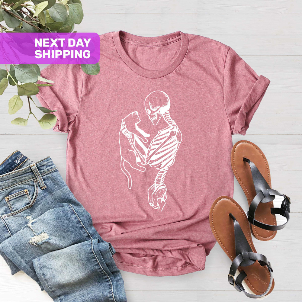 Skeleton And Cat Shirt, Cat Lover Gift Shirt, Cat Dad Shirt, Cat Lady Shirt, Skeleton Halloween Shirt, Skeleton Halloween,Cat Mom Shirt - 3.jpg