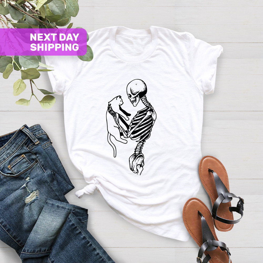 Skeleton And Cat Shirt, Cat Lover Gift Shirt, Cat Dad Shirt, Cat Lady Shirt, Skeleton Halloween Shirt, Skeleton Halloween,Cat Mom Shirt - 4.jpg