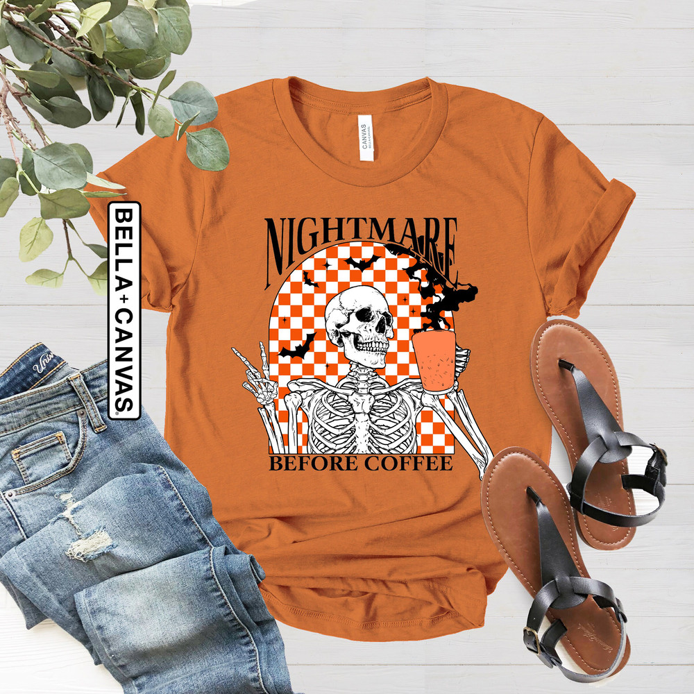 Skeleton Halloween Shirt, Nightmare Before Coffee Shirt, Halloween T-Shirts, Fall Coffee Shirt, Funny Coffee Shirt, Coffee Lover Gift - 3.jpg