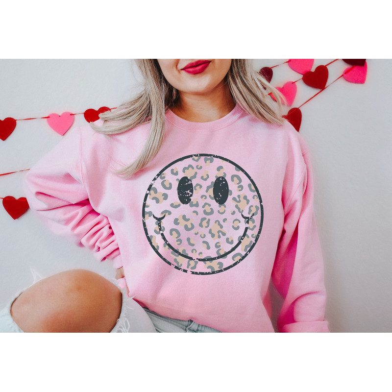 Smile Leopard Sweatshirt, Women Preppy Shirt, Mothers Day Shirt, Smile Face Shirt, Trendy Smile Face Tee, Positivity Shirt - 2.jpg