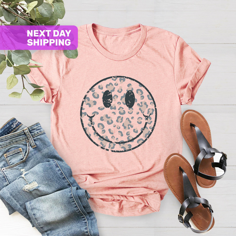 Smile Leopard Sweatshirt, Women Preppy Shirt, Mothers Day Shirt, Smile Face Shirt, Trendy Smile Face Tee, Positivity Shirt - 5.jpg
