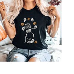 spooky skeleton halloween t-shirt | cute womens anatomy pumpkins jackolantern fall autumn tshirt, spooky season shirt gi