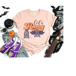 cute halloween bats shirt | let's hang retro fall spooky season teacher tshirt, kawaii pumpkin patch trick or treat scar