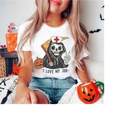 funny nurse halloween shirt | skeleton skull spooky fall ghost rn lpn tshirt, icu er ed night shift nurse nursing school