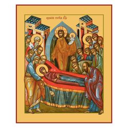 The Dormition of our Most Holy Lady |  High quality serigraph icon on wood | Size: 24 x 18 x 2 cm (10"x 7")
