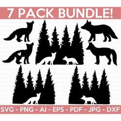 fox svg bundle, fox silhouette svg, fox in the woods svg, cute fox clipart svg, woodland fox svg, cut files for cricut,