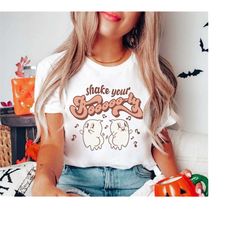 retro halloween ghost shirt | vintage 70s boo spooky season t-shirt cute fall halloween party tshirt womens pumpkin witc