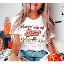 retro halloween shirt | vintage 70s ghosts spooky season vibes t-shirt cute halloween party tshirt women pumpkin tee cre