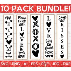 valentine's day porch sign svg bundle, valentines day bundle, heart porch sign svg, welcome signs svg, vertical signs sv