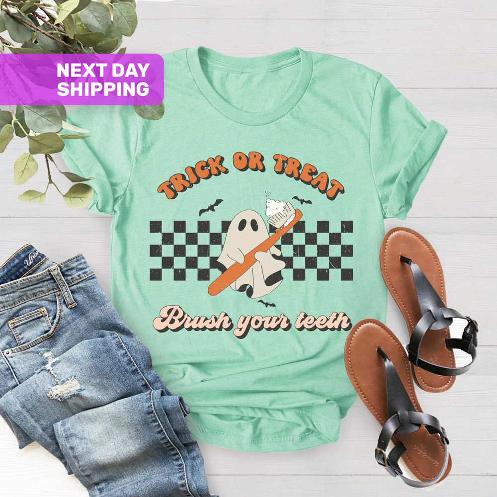 Spooky Dental Assistance Gift, Trick Or Treat Brush Your Teeth Tee, Dental Hygienist T-Shirt, Halloween Dentist Shirt, Pediatric Dentist Tee - 2.jpg