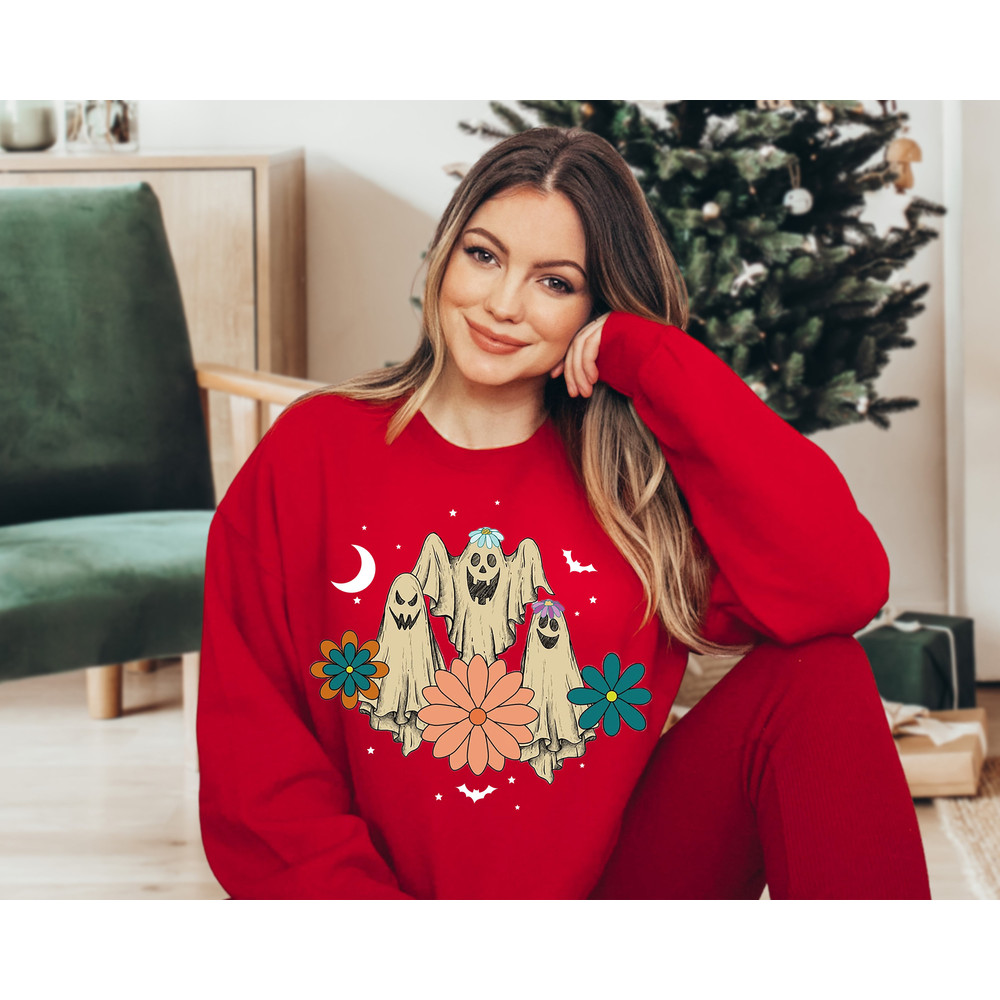 Spooky Season Sweatshirt, Retro Floral Ghost Sweatshirt, Halloween Costume, Cute Halloween Shirt, Trick Or Treat, Women Halloween Sweater - 2.jpg