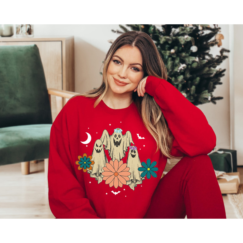Spooky Season Sweatshirt, Retro Floral Ghost Sweatshirt, Halloween Costume, Cute Halloween Shirt, Trick Or Treat, Women Halloween Sweater - 2.jpg