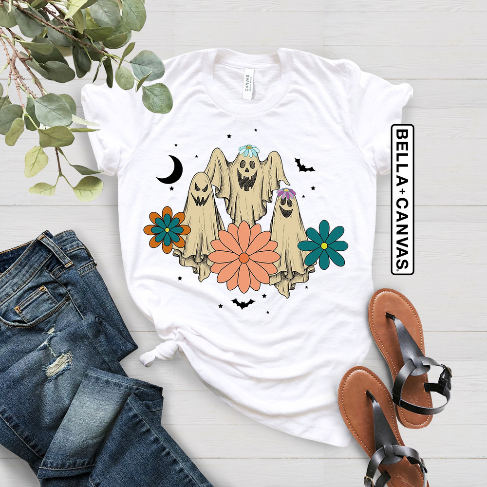 Spooky Season Sweatshirt, Retro Floral Ghost Sweatshirt, Halloween Costume, Cute Halloween Shirt, Trick Or Treat, Women Halloween Sweater - 5.jpg