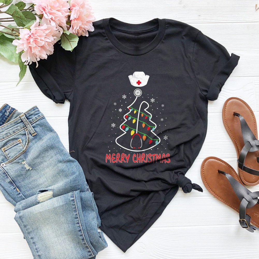 Stethoscope Christmas Tree Shirt, Gift For Nurses, Stethoscope Nurse Tee, Stethoscope Tree Shirt, Christmas Nurse Shirt, Gift for Doctor - 1.jpg