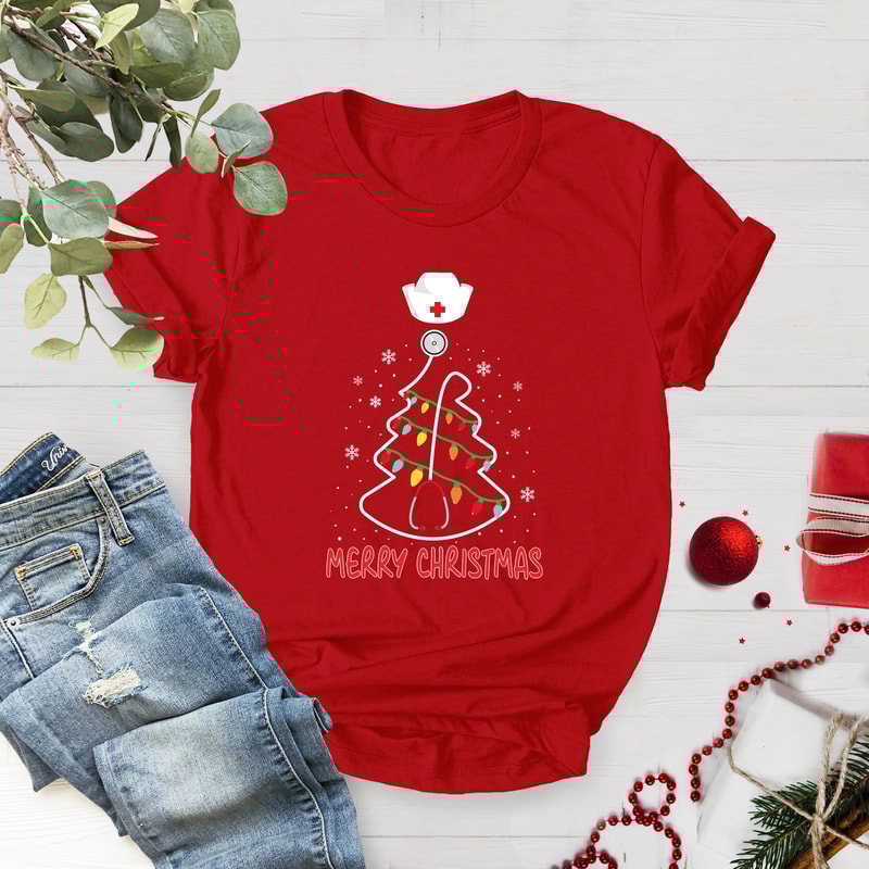 Stethoscope Christmas Tree Shirt, Gift For Nurses, Stethoscope Nurse Tee, Stethoscope Tree Shirt, Christmas Nurse Shirt, Gift for Doctor - 3.jpg