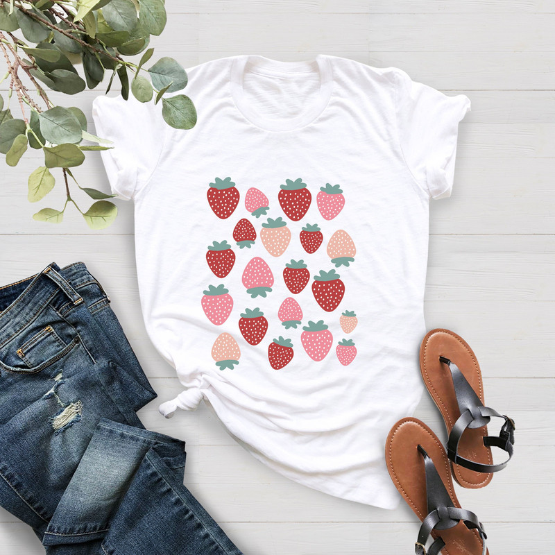 Strawberries T Shirt for an Aesthetic or Cottagecore Outfit, Strawberry Shirt, Perfect for Gardeners or Plant Lovers, Strawberry Woman Shirt - 1.jpg