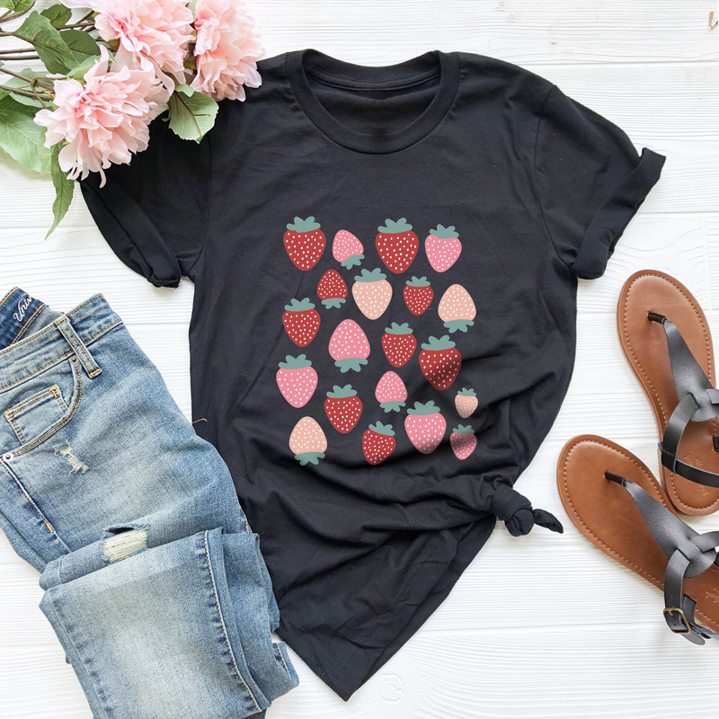 Strawberries T Shirt for an Aesthetic or Cottagecore Outfit, Strawberry Shirt, Perfect for Gardeners or Plant Lovers, Strawberry Woman Shirt - 2.jpg