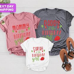 strawberry first birthday matching shirts, mom of the birthd