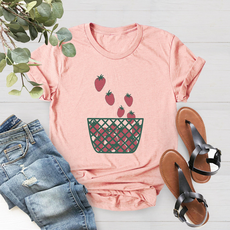 Strawberry Shirt, Screen Print T-Shirt, Vegan Shirt, Foodie Clothing Gift, Graphic Tee, Gift For Gardener, Gift For Mom, Spring Tee - 2.jpg