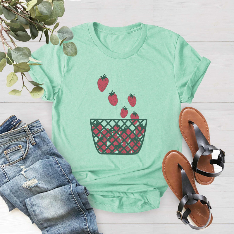Strawberry Shirt, Screen Print T-Shirt, Vegan Shirt, Foodie Clothing Gift, Graphic Tee, Gift For Gardener, Gift For Mom, Spring Tee - 4.jpg
