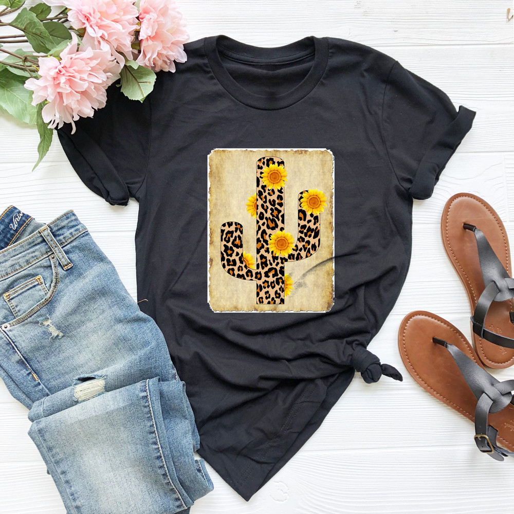 Sunflower Shirt, Cactus Shirt, Cactus Leopard Sunflower Shirt, Vintage Leopard Print Cactus T-Shirts,Summer Tee,Western Shirt, Arizona Shirt - 1.jpg