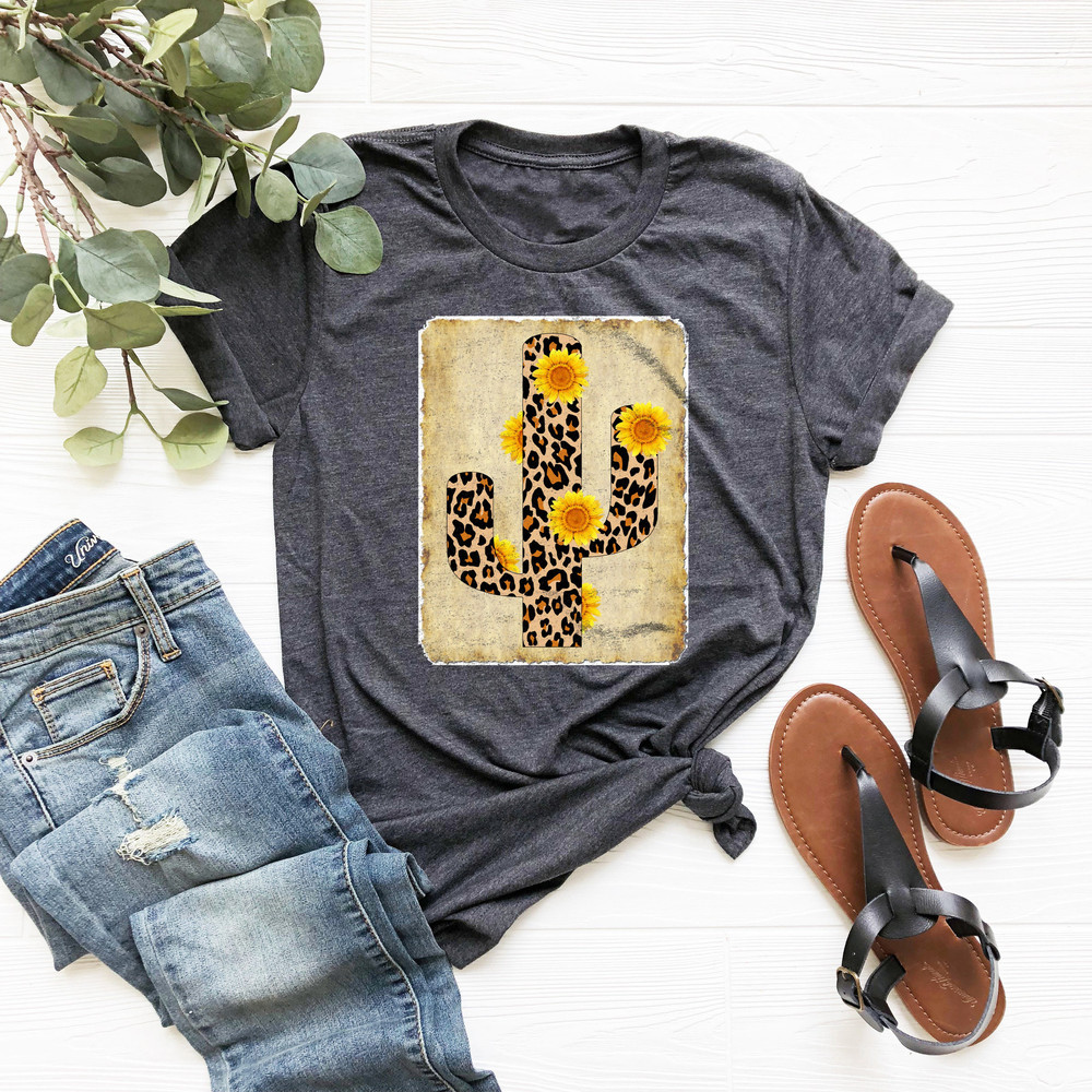 Sunflower Shirt, Cactus Shirt, Cactus Leopard Sunflower Shirt, Vintage Leopard Print Cactus T-Shirts,Summer Tee,Western Shirt, Arizona Shirt - 2.jpg