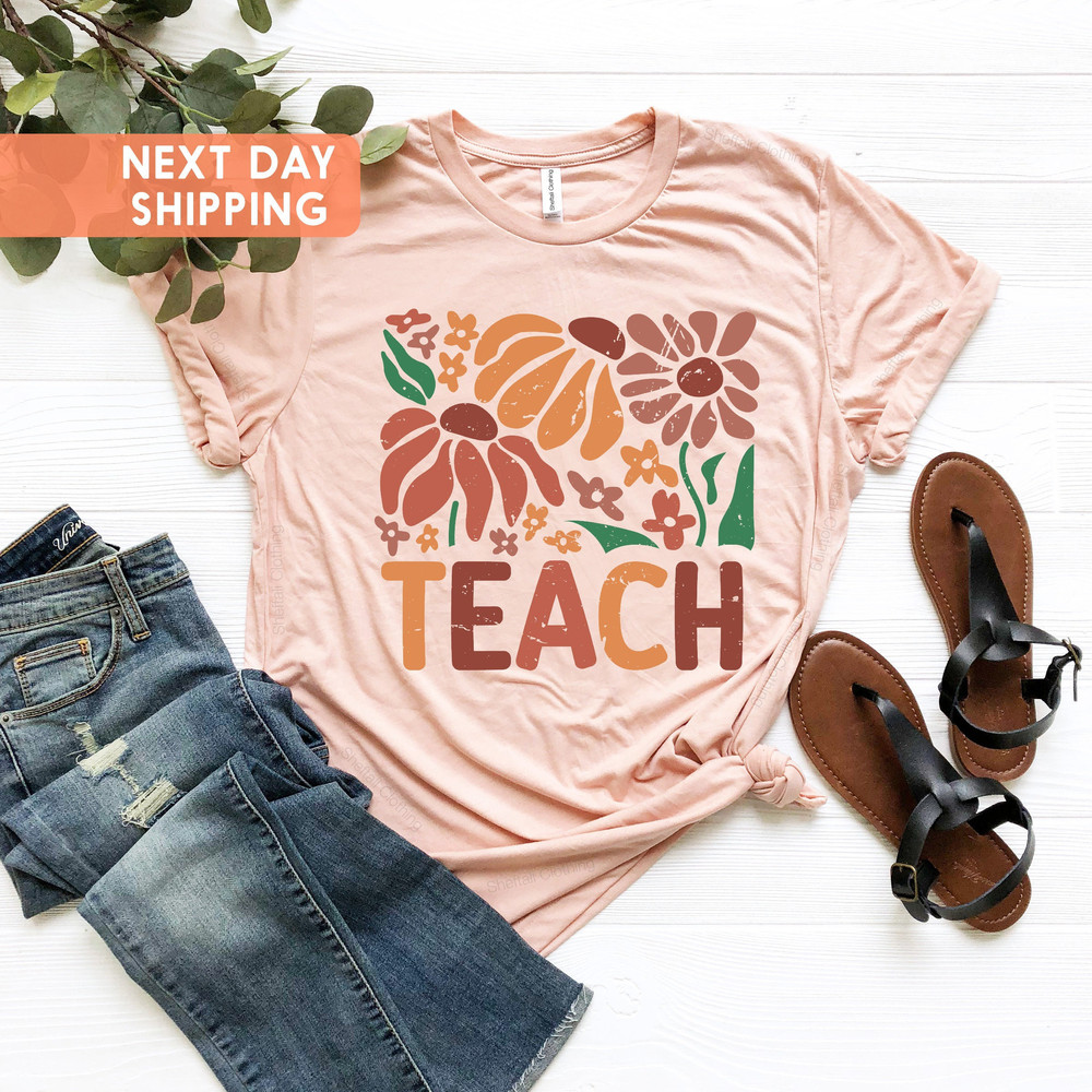 Teach Shirt, Retro Teach Shirt, Retro Teach T Shirt, Cute Teacher Shirts, Gift For Teacher, Teacher Daisy Shirts, Teacher Tee - 2.jpg