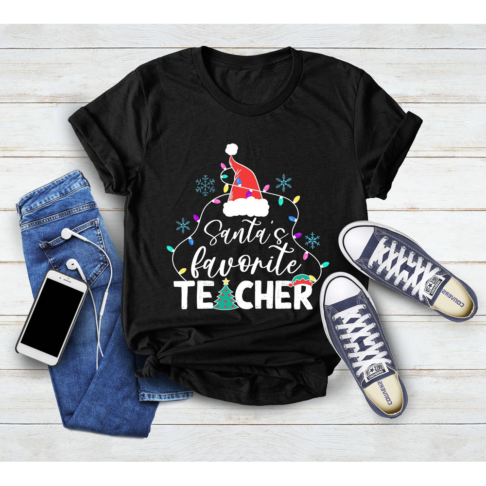 Teacher Christmas Shirt, Funny Christmas Shirt, Santa's Favorite Teacher, Teacher Holiday Shirt Tees, Teacher Santas Shirt,Xmas Gift Teacher - 1.jpg
