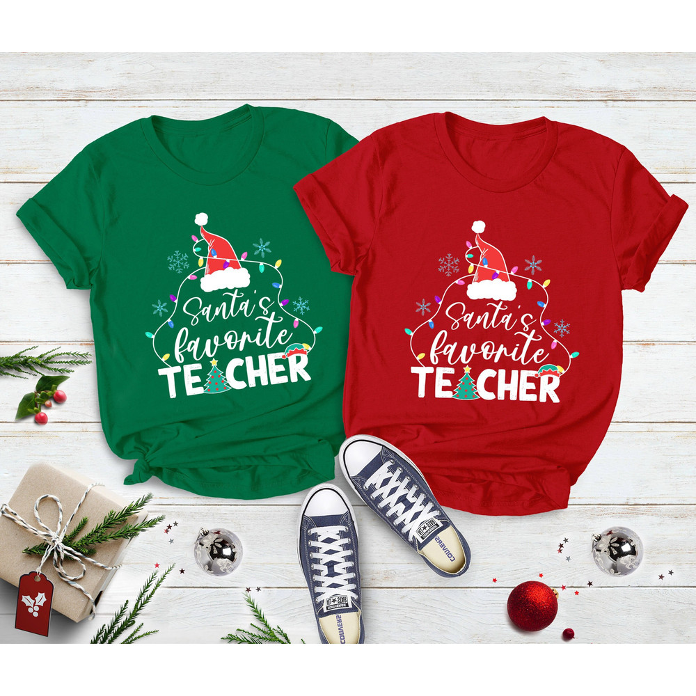 Teacher Christmas Shirt, Funny Christmas Shirt, Santa's Favorite Teacher, Teacher Holiday Shirt Tees, Teacher Santas Shirt,Xmas Gift Teacher - 3.jpg